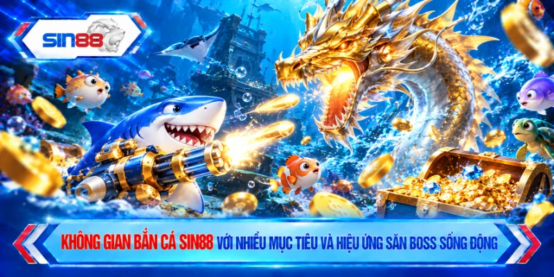 Không gian bắn cá SIN88 với nhiều mục tiêu và hiệu ứng săn boss sống động