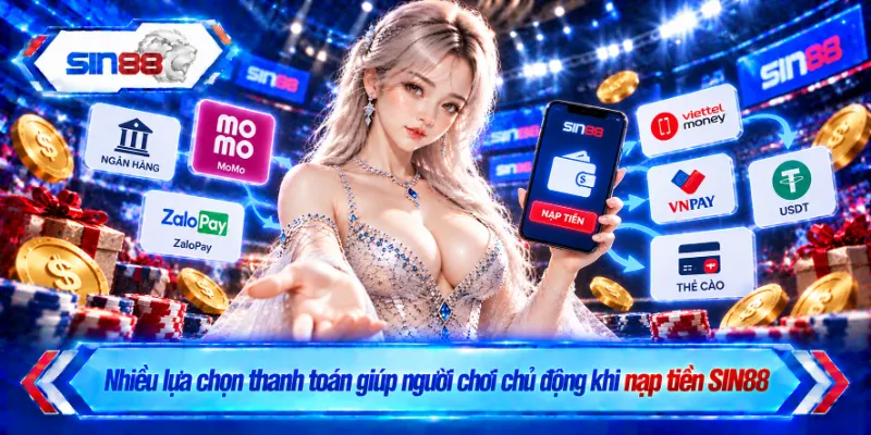 Nhiều lựa chọn thanh toán giúp người chơi chủ động khi nạp tiền SIN88
